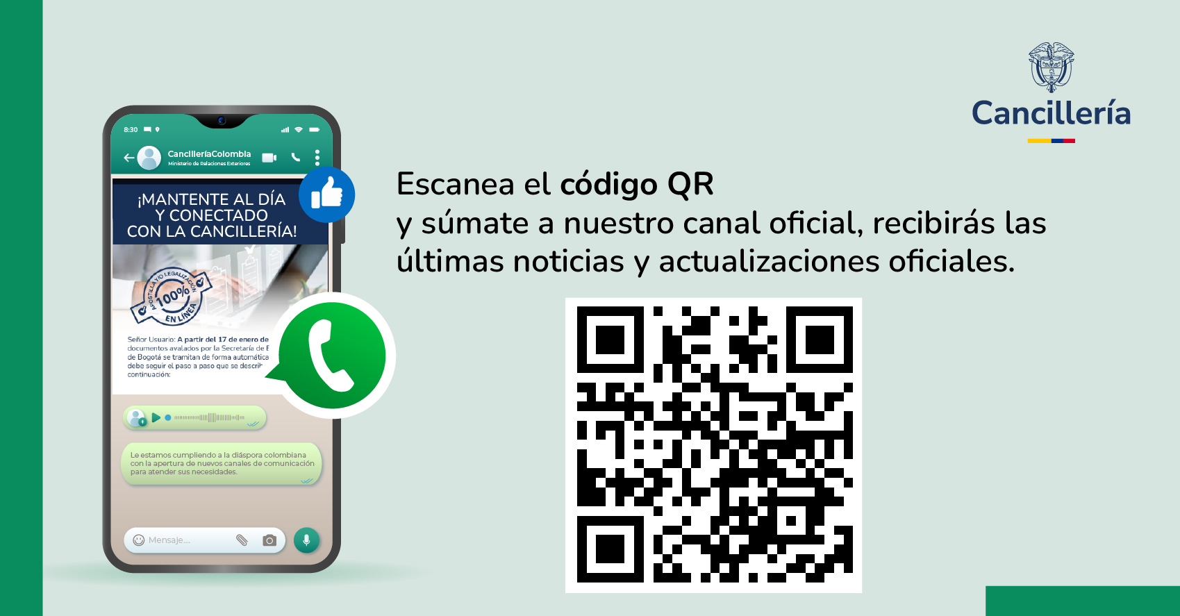 Únete al canal de WhatsApp de la Cancillería y mantente informado 